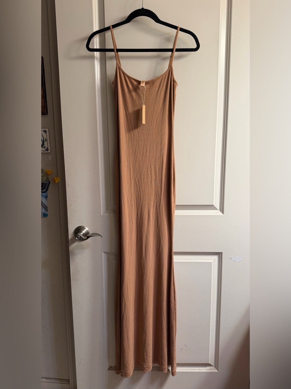 Skims Maxi Ribbed 
 Slip Dress in Camel Tan